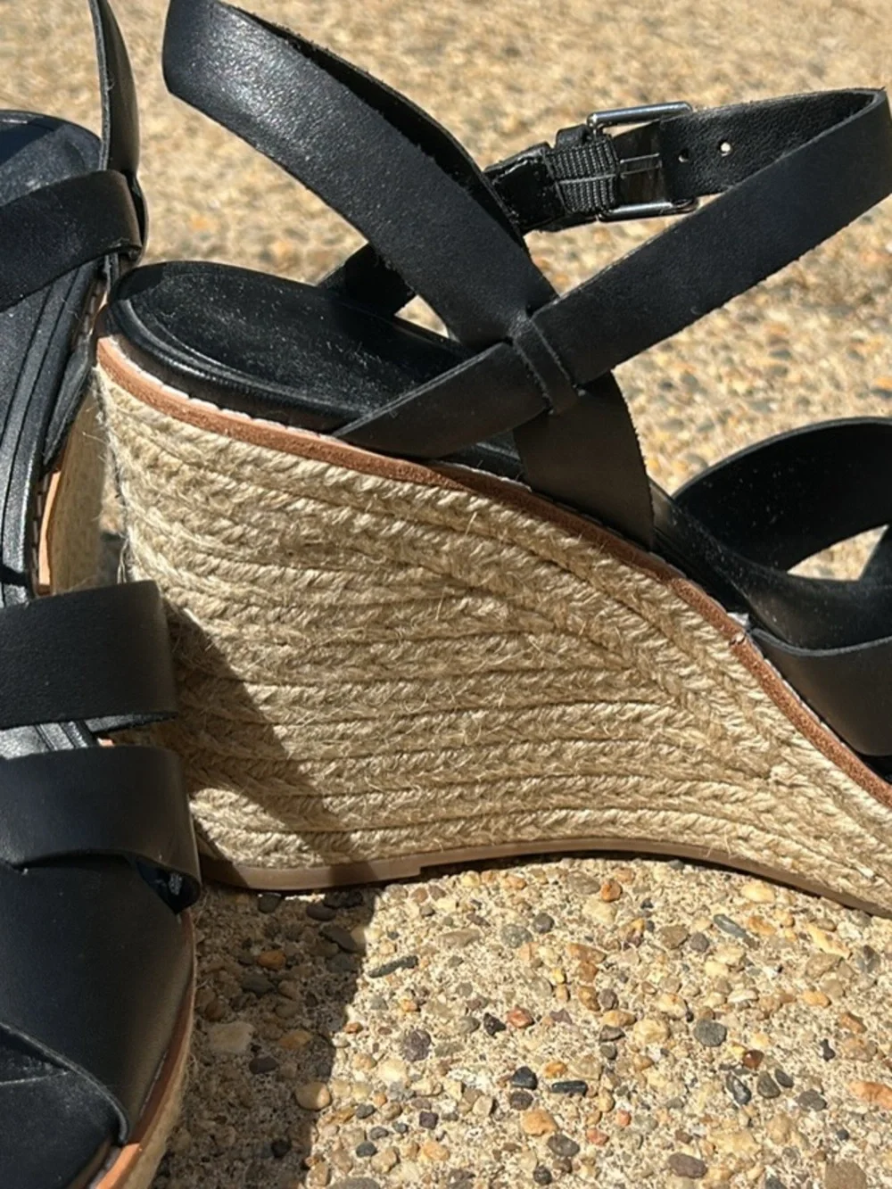 Banana Republic Black Leather Wedge Sandals with Ankle Strap